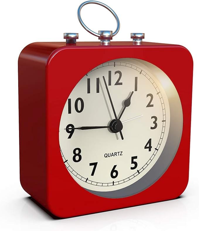 ayrely 电池供电闹钟,带方形金属外壳,无滴答声模拟石英,简单操作